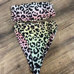 High waisted rainbow leopard bikini